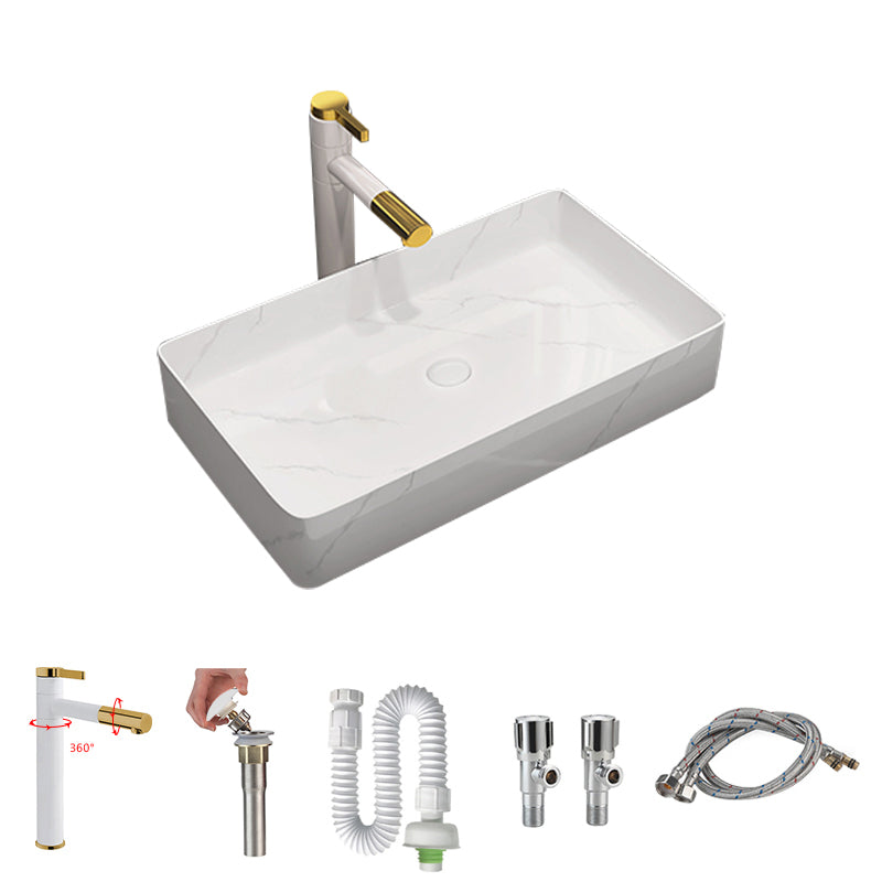 Modern Bathroom Sink Porcelain Rectangular Vessel Sink with Pop-Up Drain