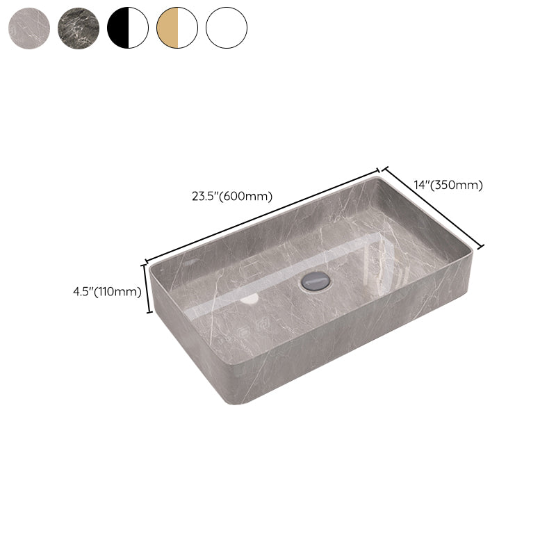 Modern Bathroom Sink Porcelain Rectangular Vessel Sink with Pop-Up Drain