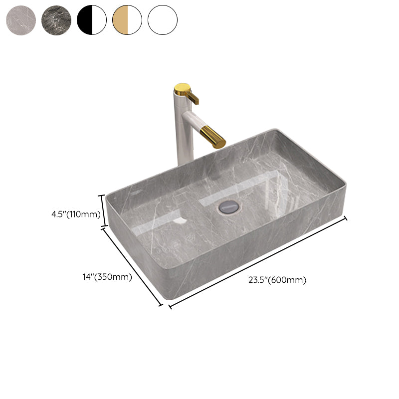 Modern Bathroom Sink Porcelain Rectangular Vessel Sink with Pop-Up Drain