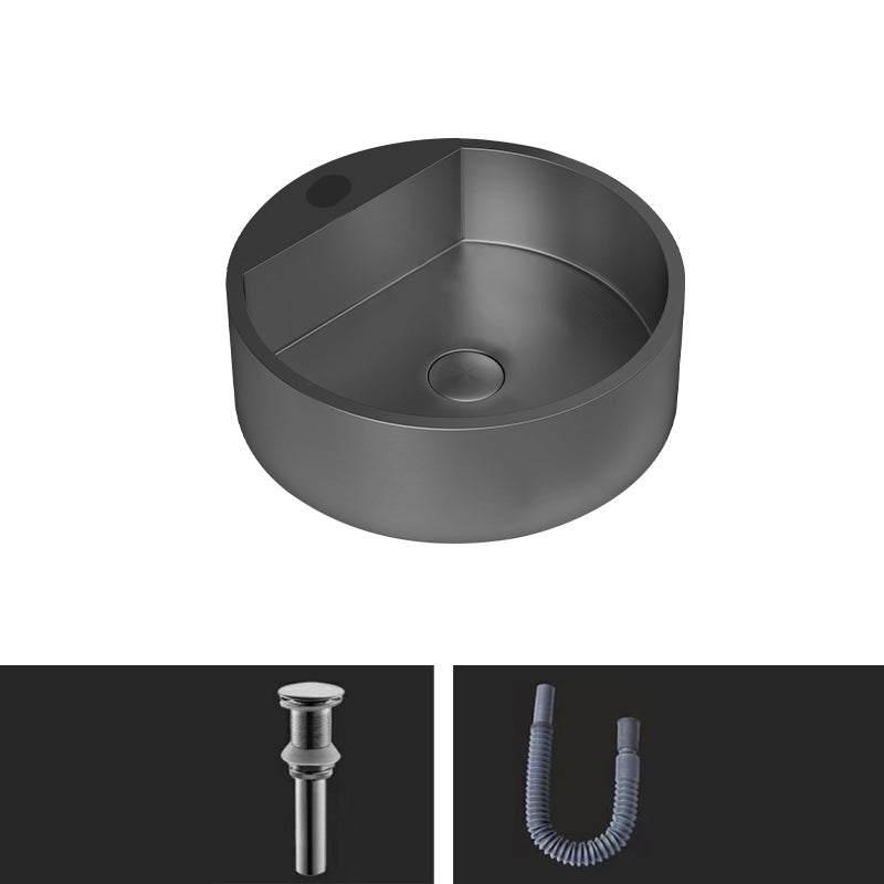 Modern Bathroom Sink Porcelain Pop-Up Drain Solid Color Round Vessel