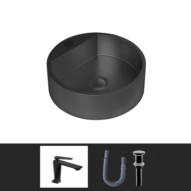 Modern Bathroom Sink Porcelain Pop-Up Drain Solid Color Round Vessel