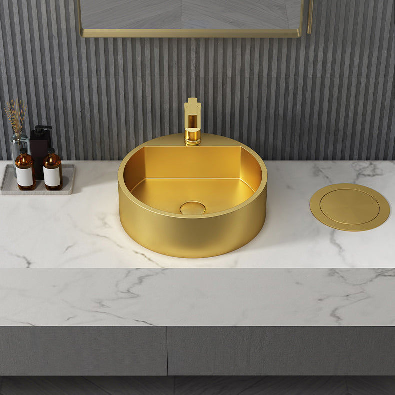 Modern Bathroom Sink Porcelain Pop-Up Drain Solid Color Round Vessel