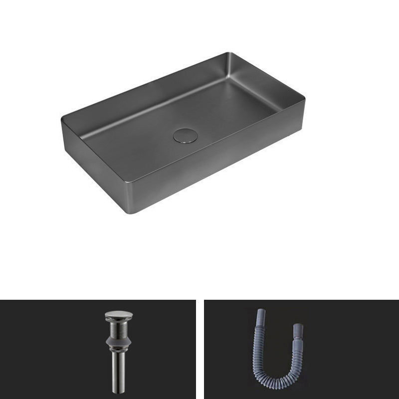 Contemporary Bathroom Sink Pop-Up Drain Metal Solid Color Rectangular Vessel Sink