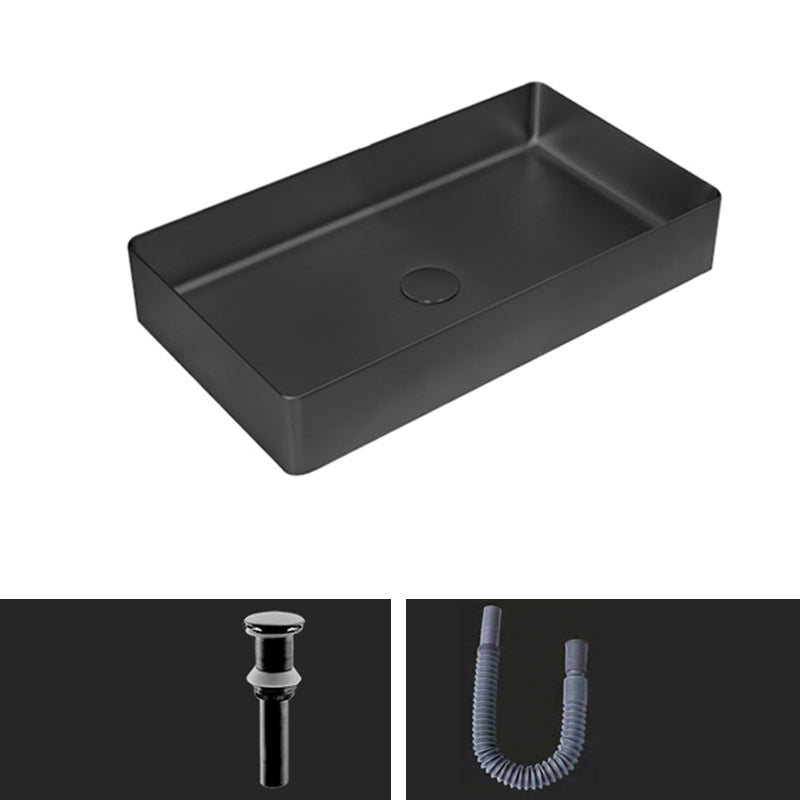 Contemporary Bathroom Sink Pop-Up Drain Metal Solid Color Rectangular Vessel Sink