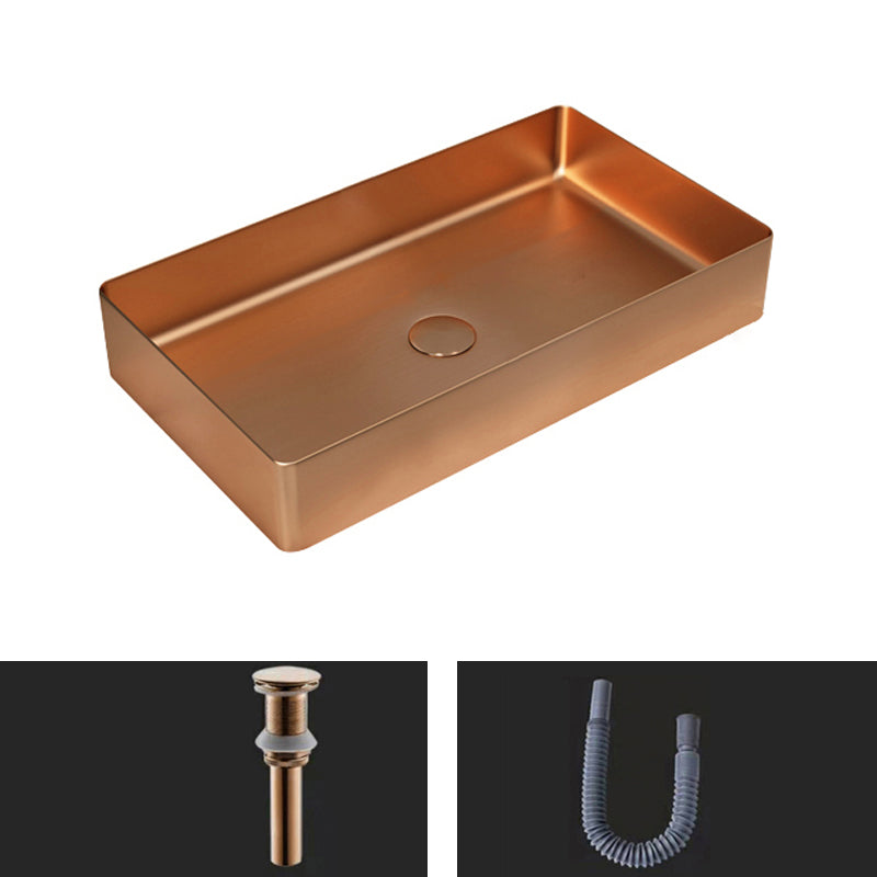 Contemporary Bathroom Sink Pop-Up Drain Metal Solid Color Rectangular Vessel Sink
