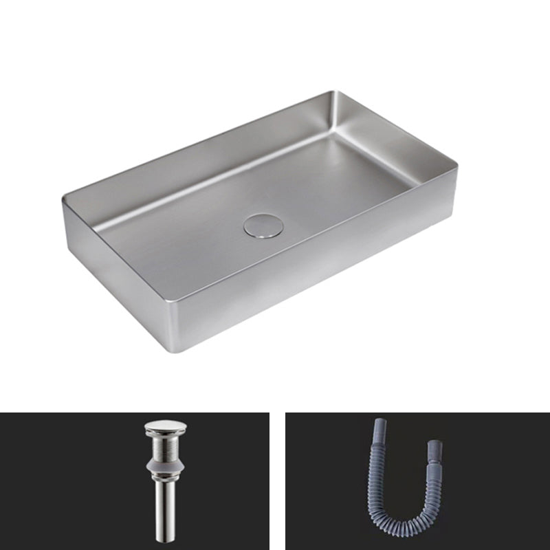 Contemporary Bathroom Sink Pop-Up Drain Metal Solid Color Rectangular Vessel Sink