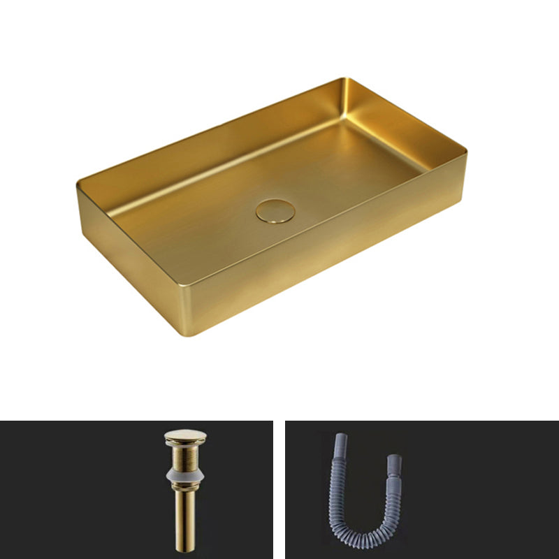 Contemporary Bathroom Sink Pop-Up Drain Metal Solid Color Rectangular Vessel Sink