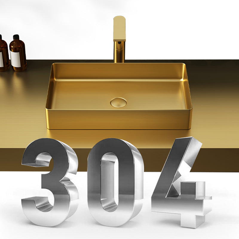 Contemporary Bathroom Sink Pop-Up Drain Metal Solid Color Rectangular Vessel Sink