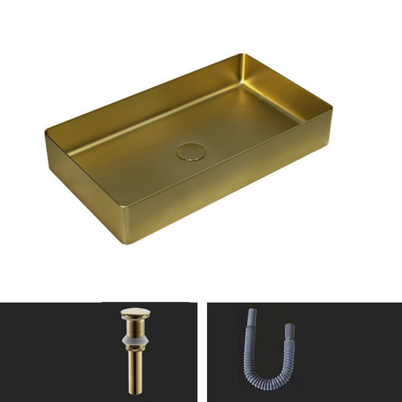 Contemporary Bathroom Sink Pop-Up Drain Metal Solid Color Rectangular Vessel Sink