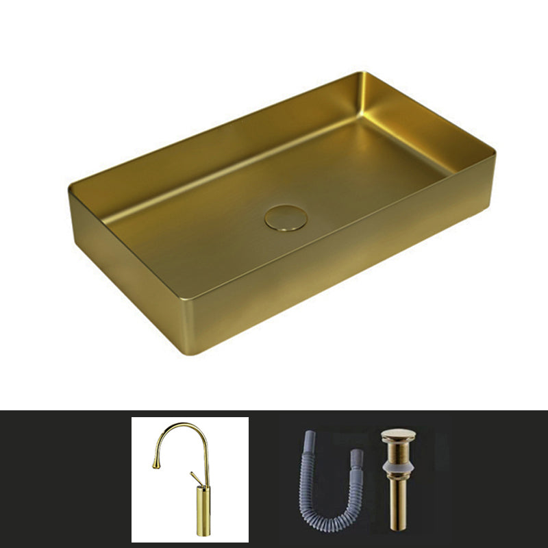 Contemporary Bathroom Sink Pop-Up Drain Metal Solid Color Rectangular Vessel Sink