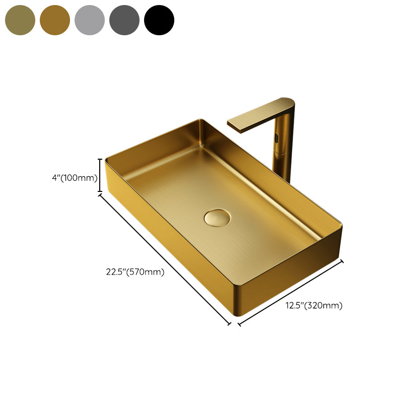 Contemporary Bathroom Sink Pop-Up Drain Metal Solid Color Rectangular Vessel Sink