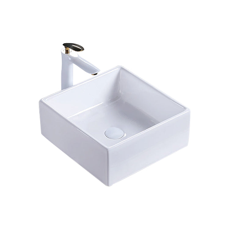 Modern Bathroom Sink Porcelain Rectangular Pop-Up Drain and Drain Assembly Basin Sink