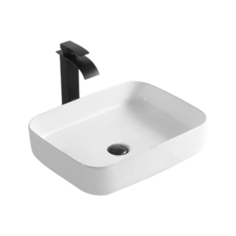 Modern Bathroom Sink Porcelain Rectangular Pop-Up Drain and Drain Assembly Basin Sink