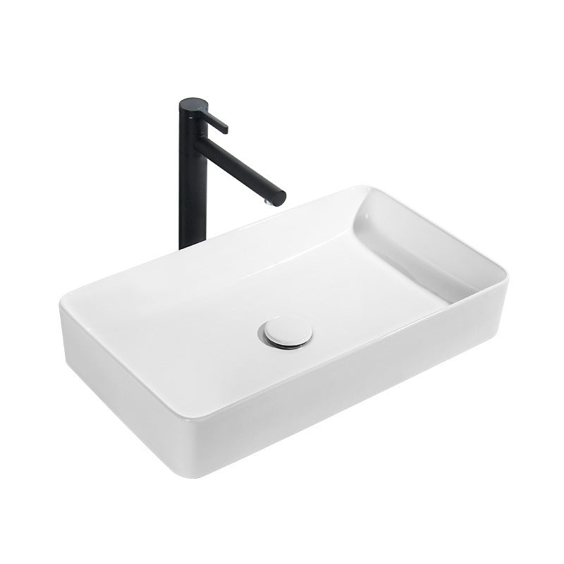 Modern Bathroom Sink Porcelain Rectangular Pop-Up Drain and Drain Assembly Basin Sink