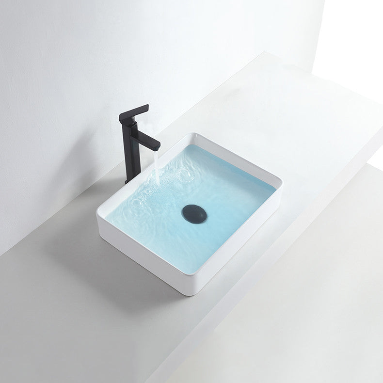 Modern Bathroom Sink Porcelain Rectangular Pop-Up Drain and Drain Assembly Basin Sink