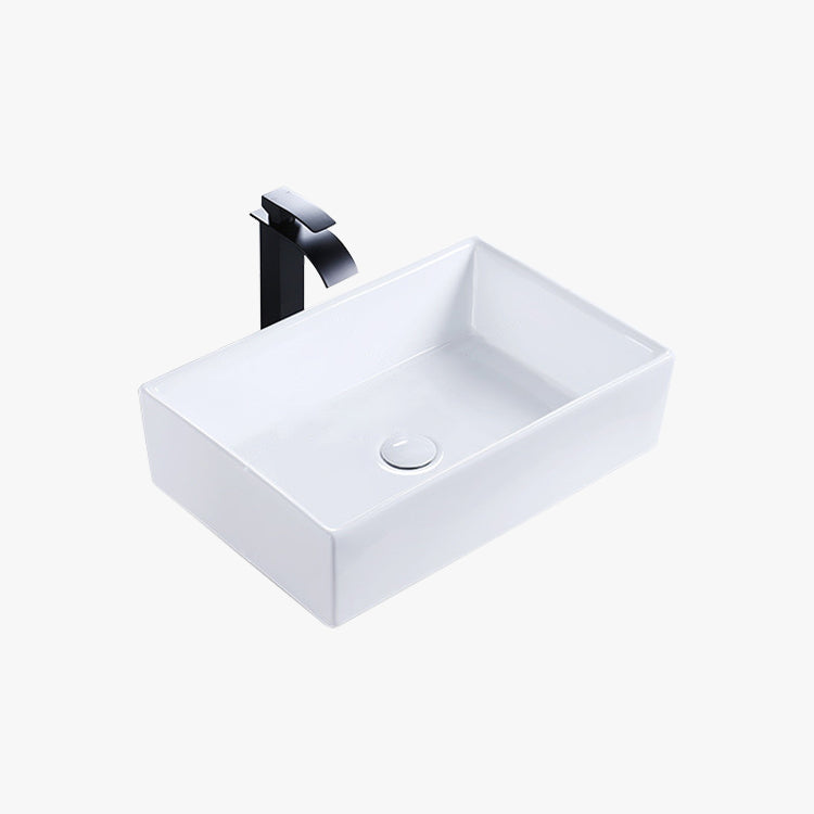 Modern Bathroom Sink Porcelain Rectangular Pop-Up Drain and Drain Assembly Basin Sink