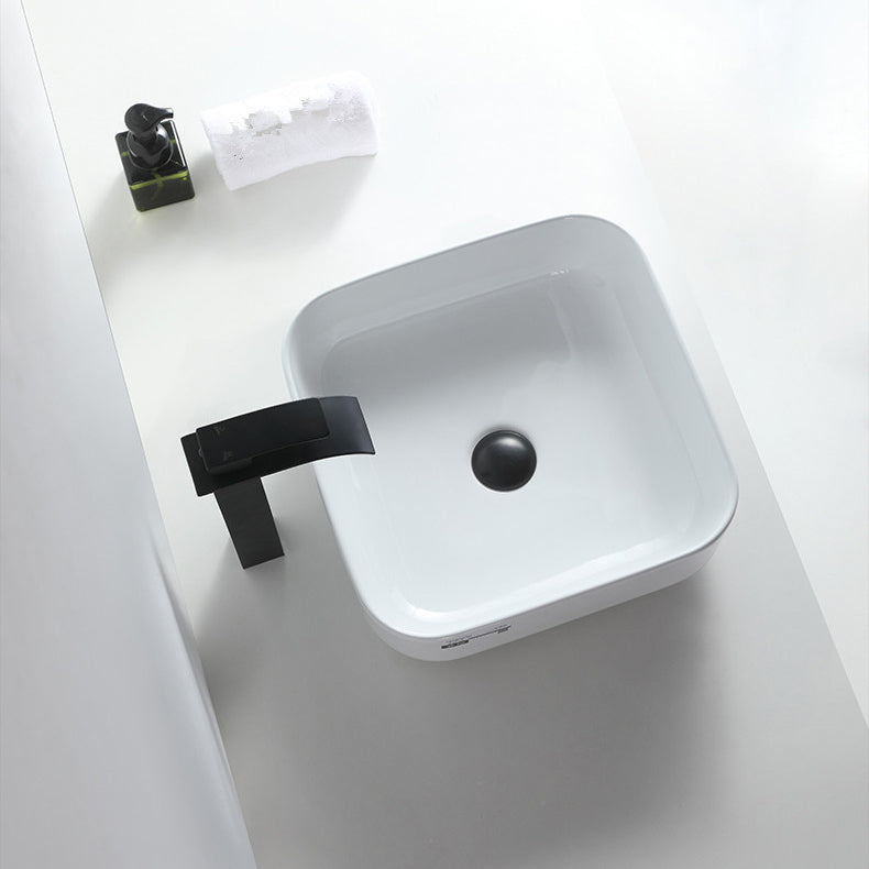 Modern Bathroom Sink Porcelain Rectangular Pop-Up Drain and Drain Assembly Basin Sink