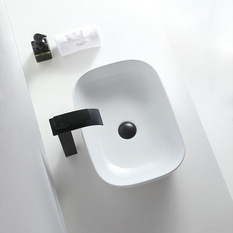 Modern Bathroom Sink Porcelain Rectangular Pop-Up Drain and Drain Assembly Basin Sink
