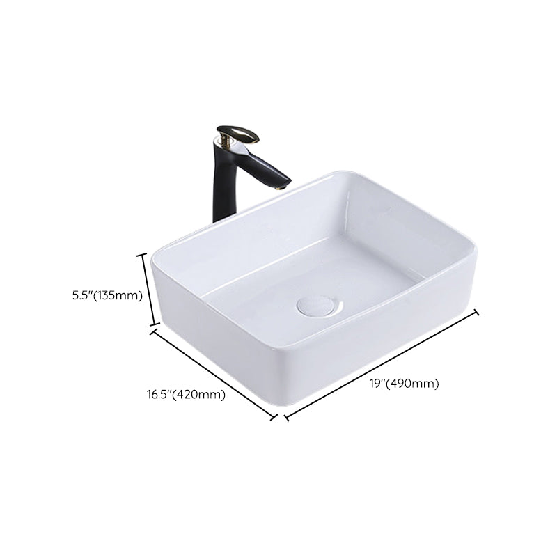 Modern Bathroom Sink Porcelain Rectangular Pop-Up Drain and Drain Assembly Basin Sink