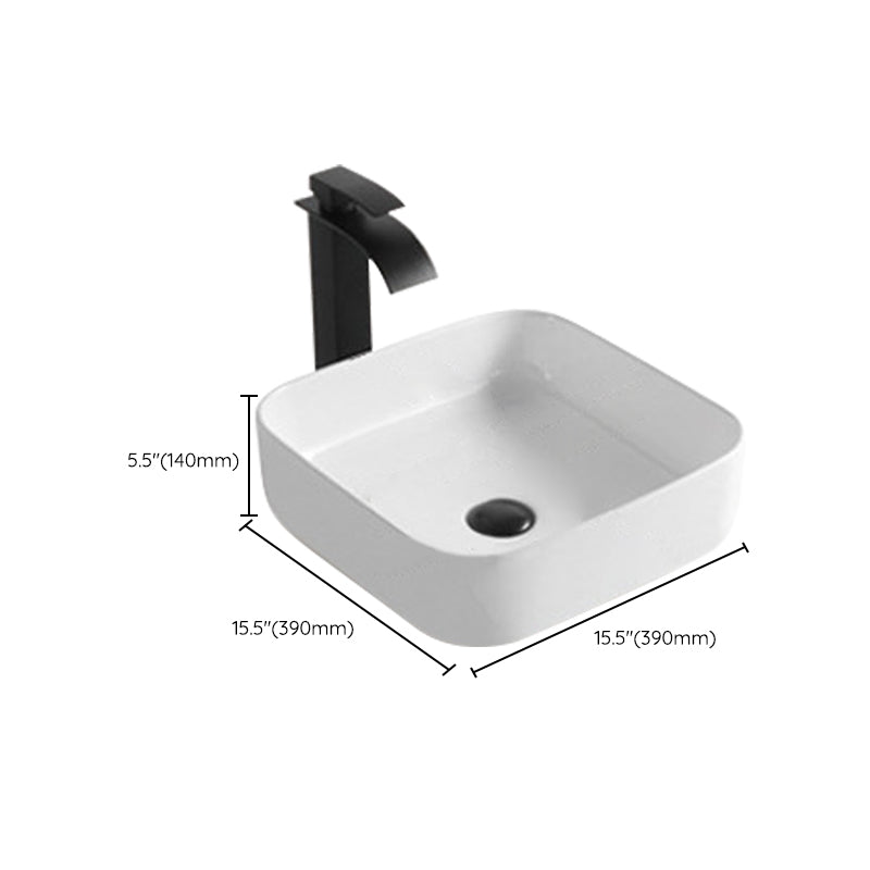 Modern Bathroom Sink Porcelain Rectangular Pop-Up Drain and Drain Assembly Basin Sink