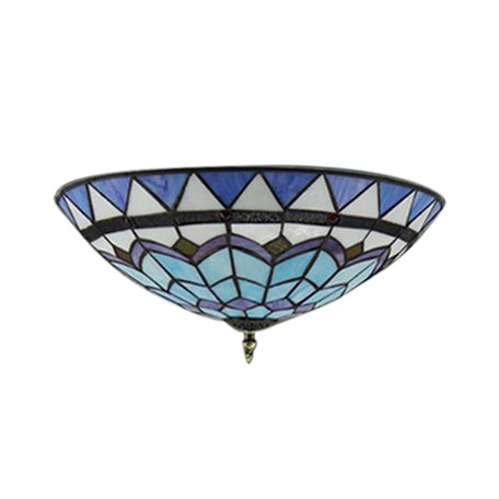 12"/16"/19.5" W Stained Glass Bowl Flush Mount Ceiling Light Lodge 1/2/4 Light Flush Mount Light in Blue/Light Blue for Living Room