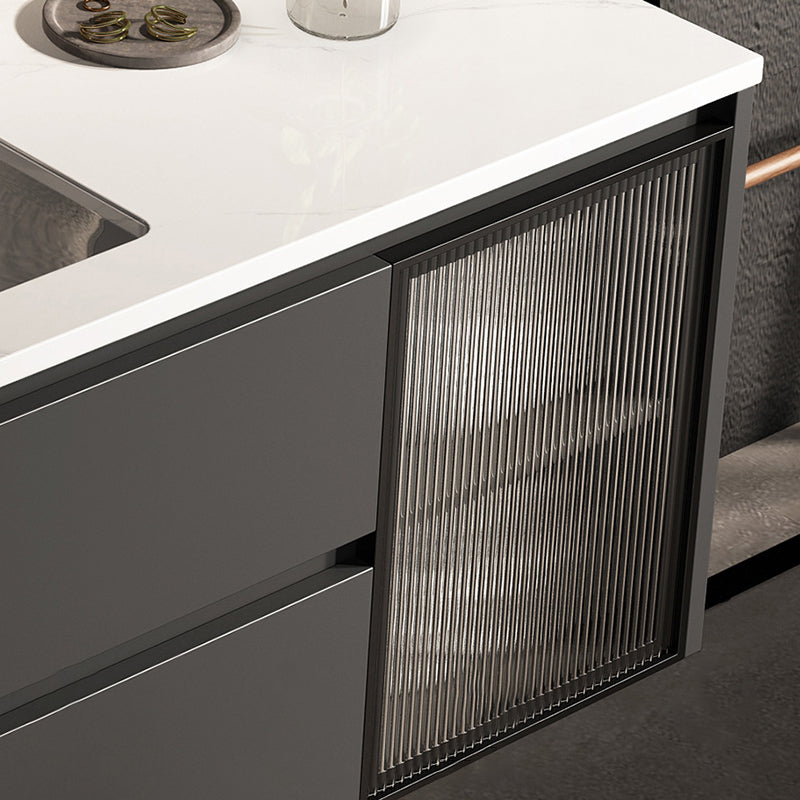 Luxurious Bathroom Vanity Wall-Mounted Sink Floor Cabinet in Black