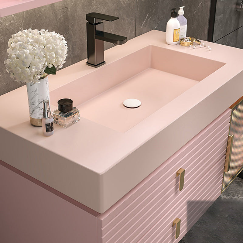 Contemporary Sink Cabinet Mirror Cabinet Bathroom Vanity Cabinet in Pink