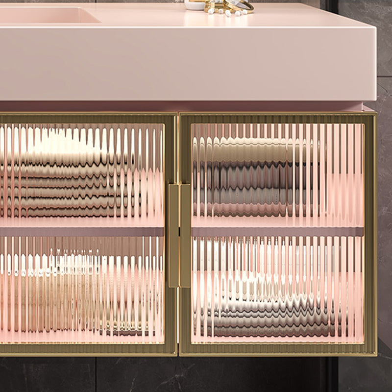 Contemporary Sink Cabinet Mirror Cabinet Bathroom Vanity Cabinet in Pink
