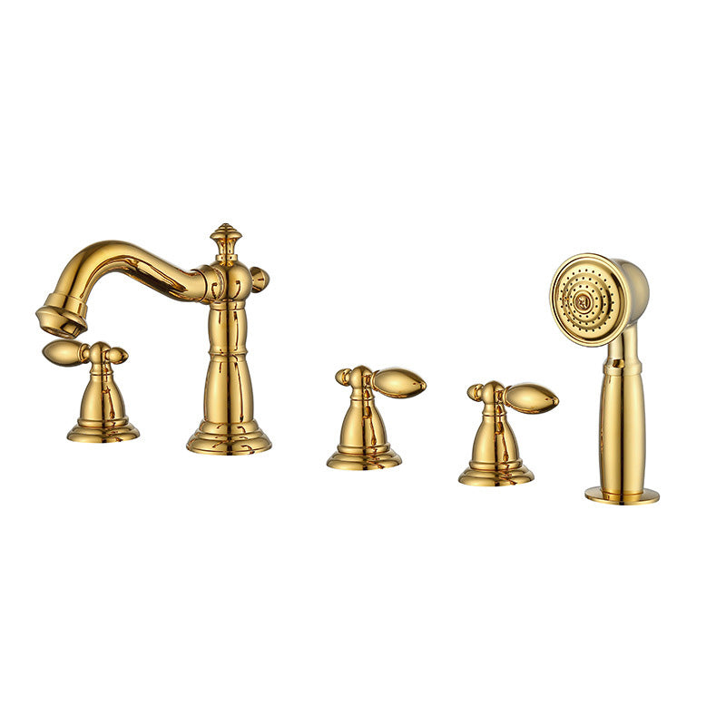 Gold and Chrome Roman Tub Filler Two Handle Deck-Mount Tub Faucet with Handshower