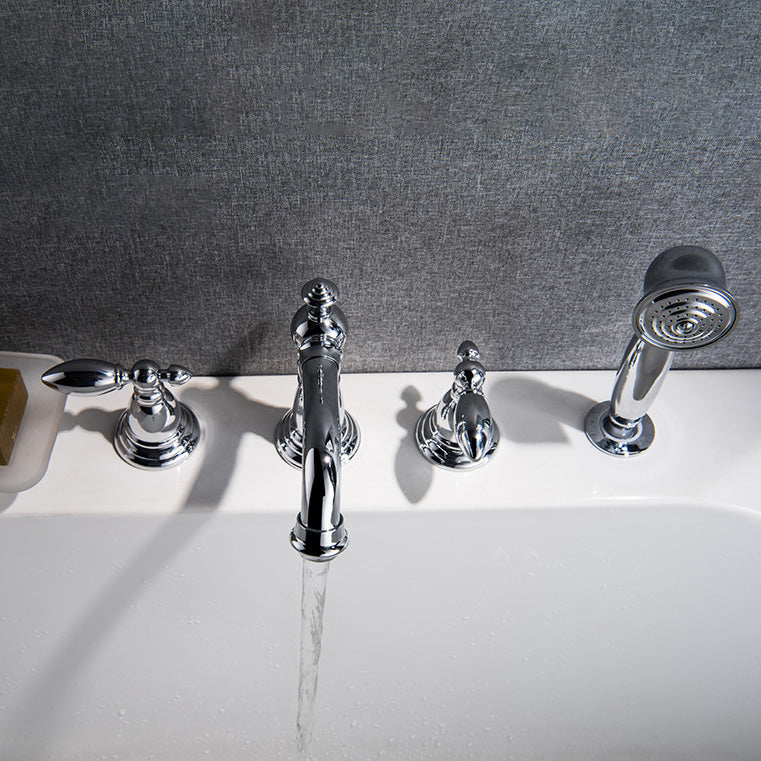 Gold and Chrome Roman Tub Filler Two Handle Deck-Mount Tub Faucet with Handshower