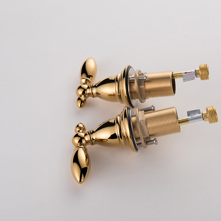 Gold and Chrome Roman Tub Filler Two Handle Deck-Mount Tub Faucet with Handshower