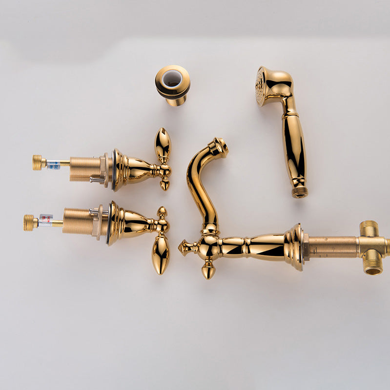 Gold and Chrome Roman Tub Filler Two Handle Deck-Mount Tub Faucet with Handshower