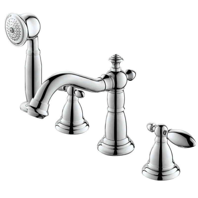 Gold and Chrome Roman Tub Filler Two Handle Deck-Mount Tub Faucet with Handshower