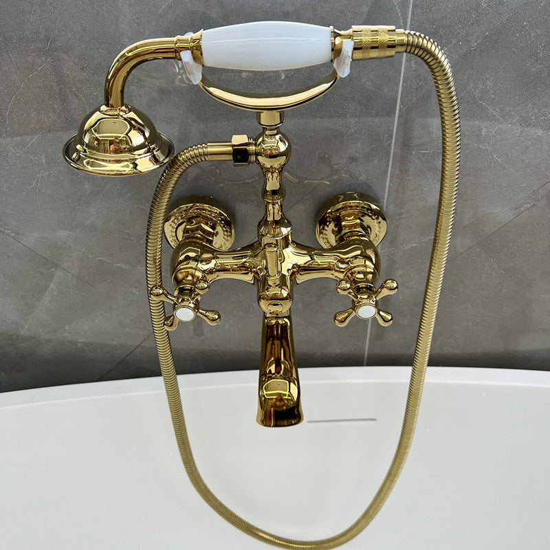 Gold and Silver Claw Foot Tub Faucet Wall Mounted 2-Handle Tub Filler with Handheld Shower