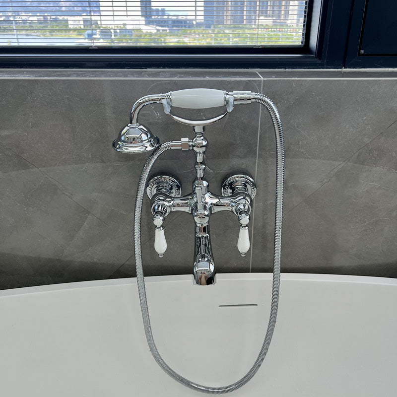 Gold and Silver Claw Foot Tub Faucet Wall Mounted 2-Handle Tub Filler with Handheld Shower