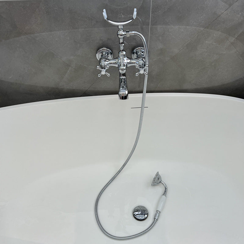 Gold and Silver Claw Foot Tub Faucet Wall Mounted 2-Handle Tub Filler with Handheld Shower