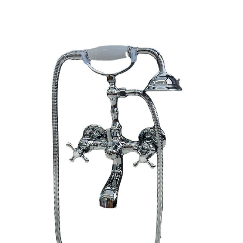 Gold and Silver Claw Foot Tub Faucet Wall Mounted 2-Handle Tub Filler with Handheld Shower