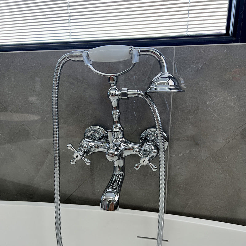 Gold and Silver Claw Foot Tub Faucet Wall Mounted 2-Handle Tub Filler with Handheld Shower