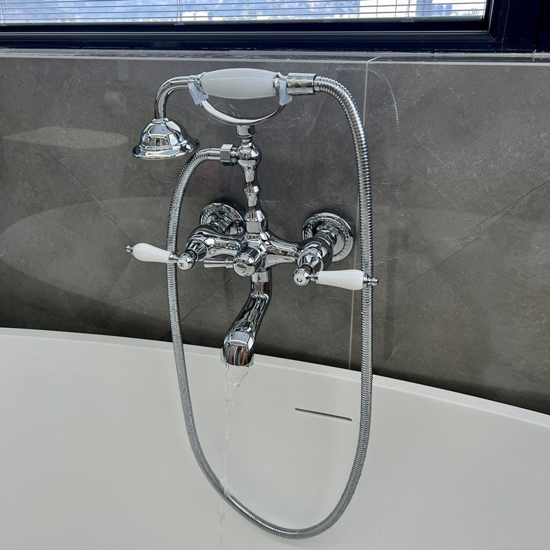 Gold and Silver Claw Foot Tub Faucet Wall Mounted 2-Handle Tub Filler with Handheld Shower