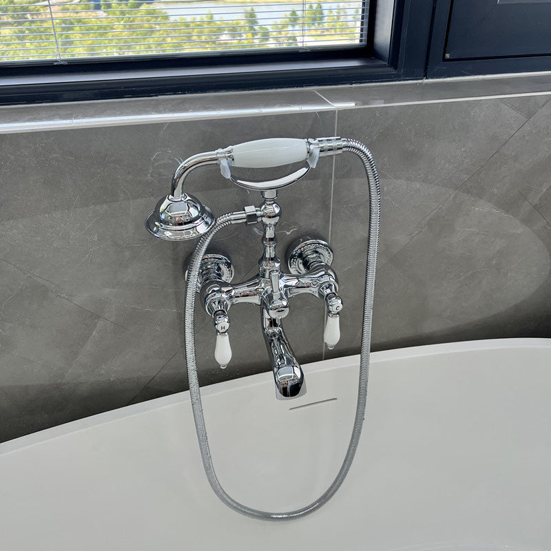Gold and Silver Claw Foot Tub Faucet Wall Mounted 2-Handle Tub Filler with Handheld Shower