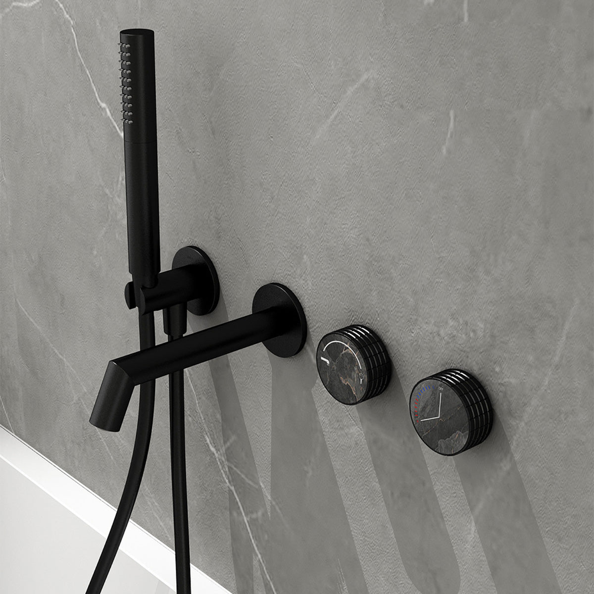 Wall Mounted Tub Faucet 2 Handle Valve Tub Spout Trim with Hand Shower