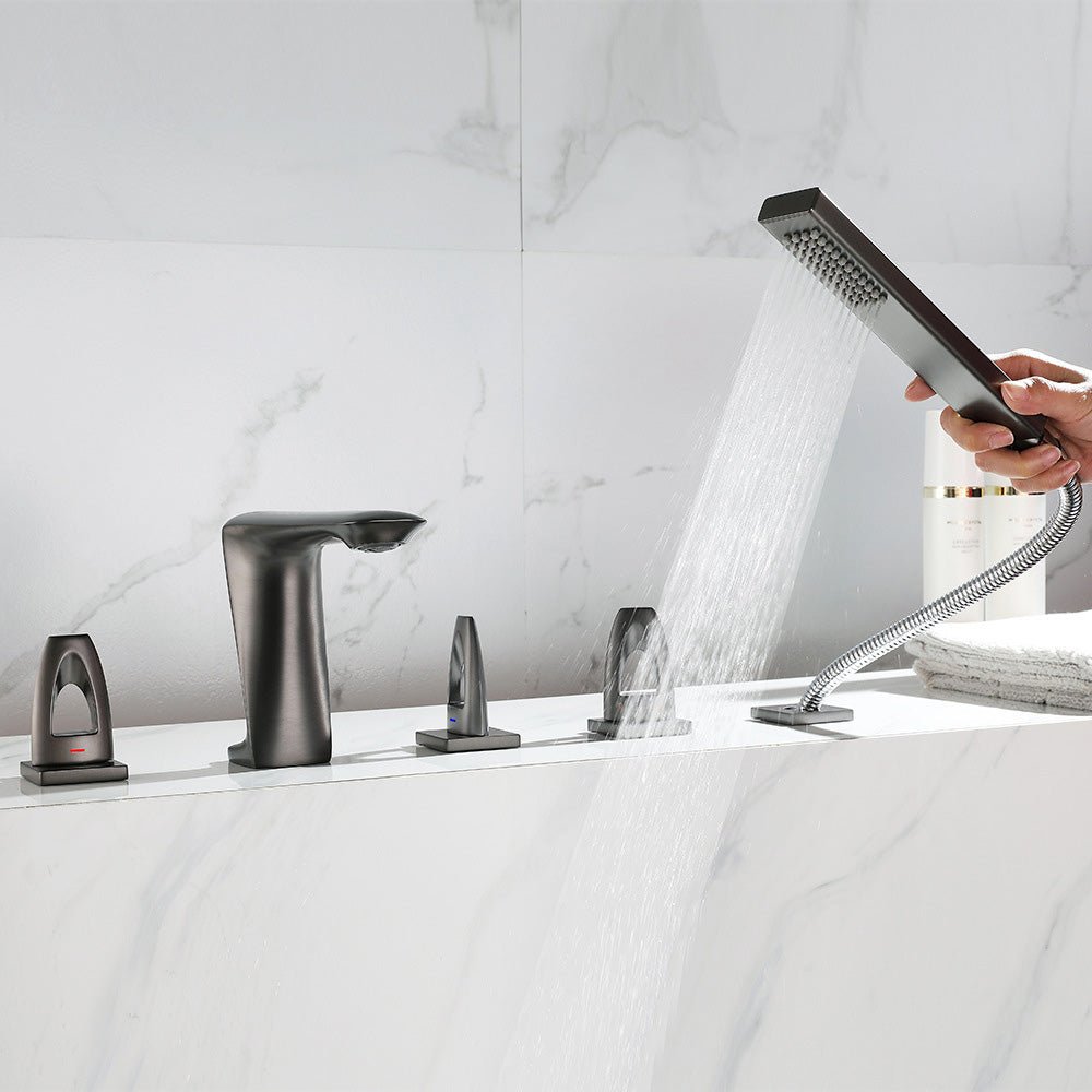 3 Handle Roman Tub Filler Deck Mounted Bathtub Faucet with Handshower