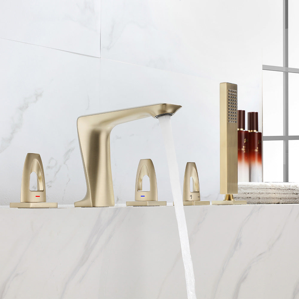 3 Handle Roman Tub Filler Deck Mounted Bathtub Faucet with Handshower