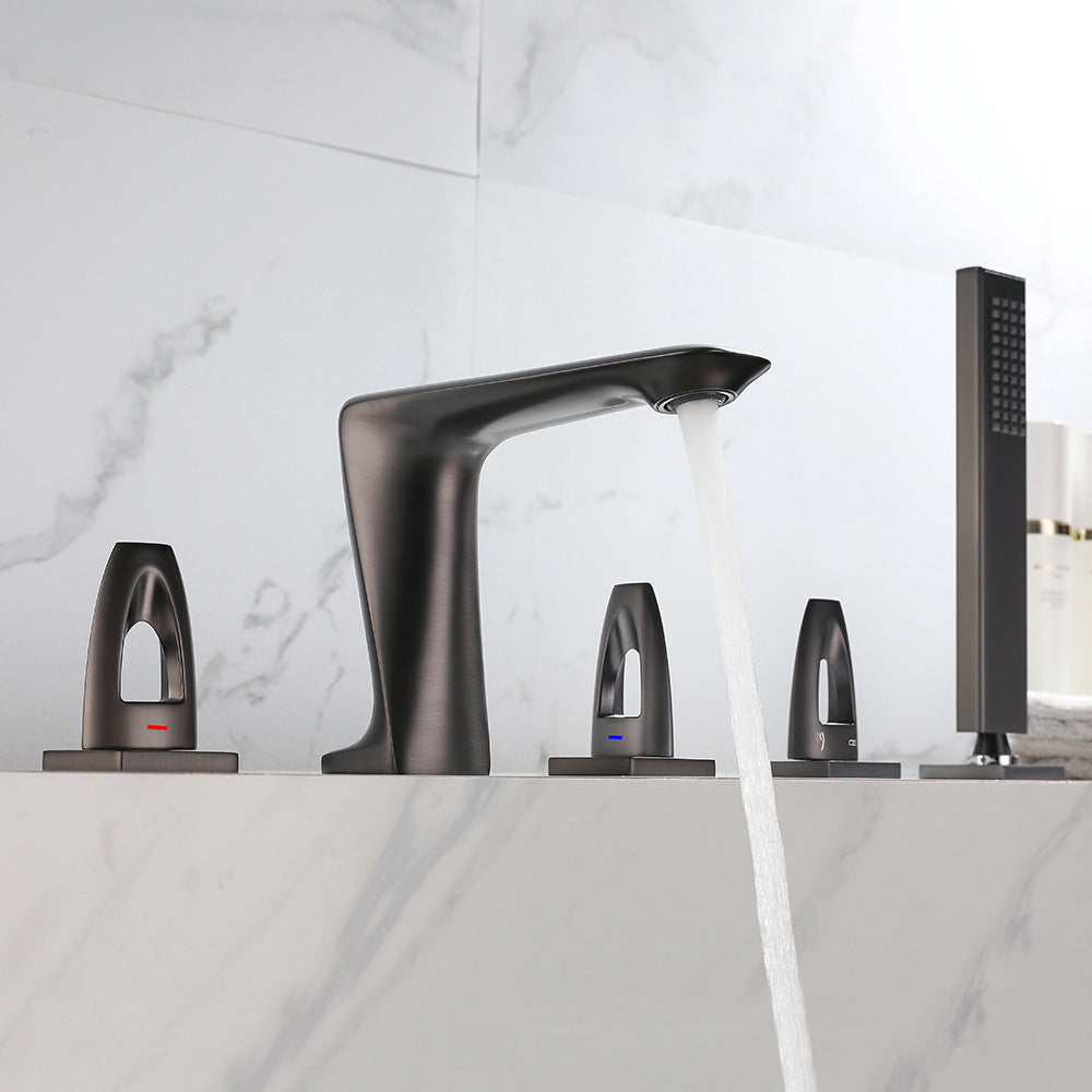 3 Handle Roman Tub Filler Deck Mounted Bathtub Faucet with Handshower