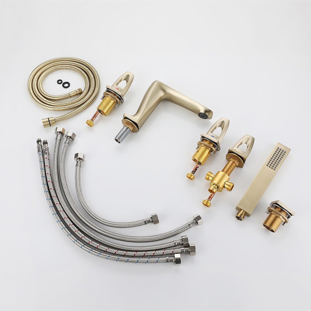 3 Handle Roman Tub Filler Deck Mounted Bathtub Faucet with Handshower