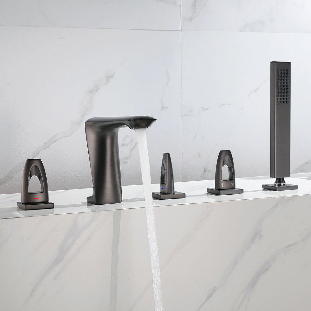 3 Handle Roman Tub Filler Deck Mounted Bathtub Faucet with Handshower