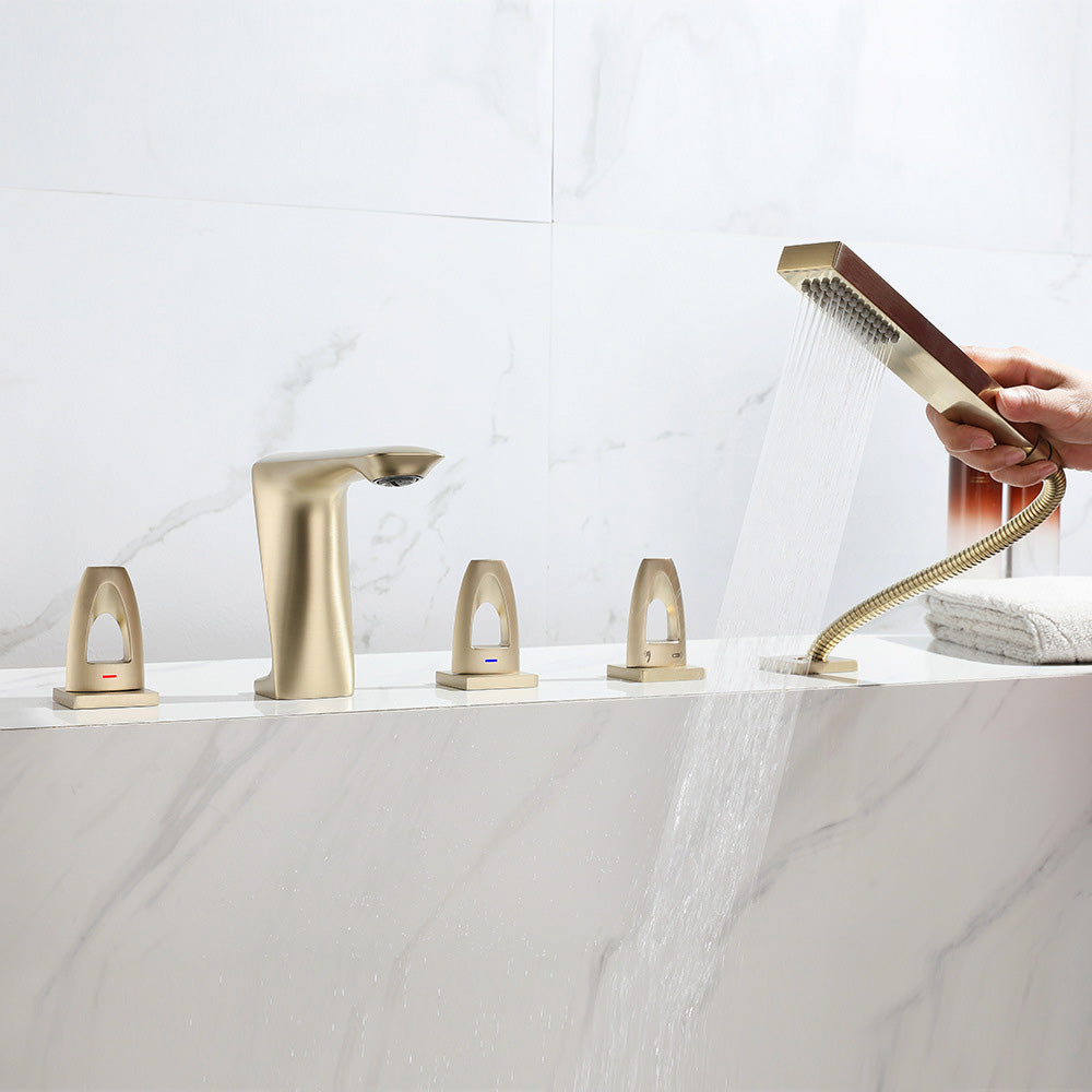 3 Handle Roman Tub Filler Deck Mounted Bathtub Faucet with Handshower
