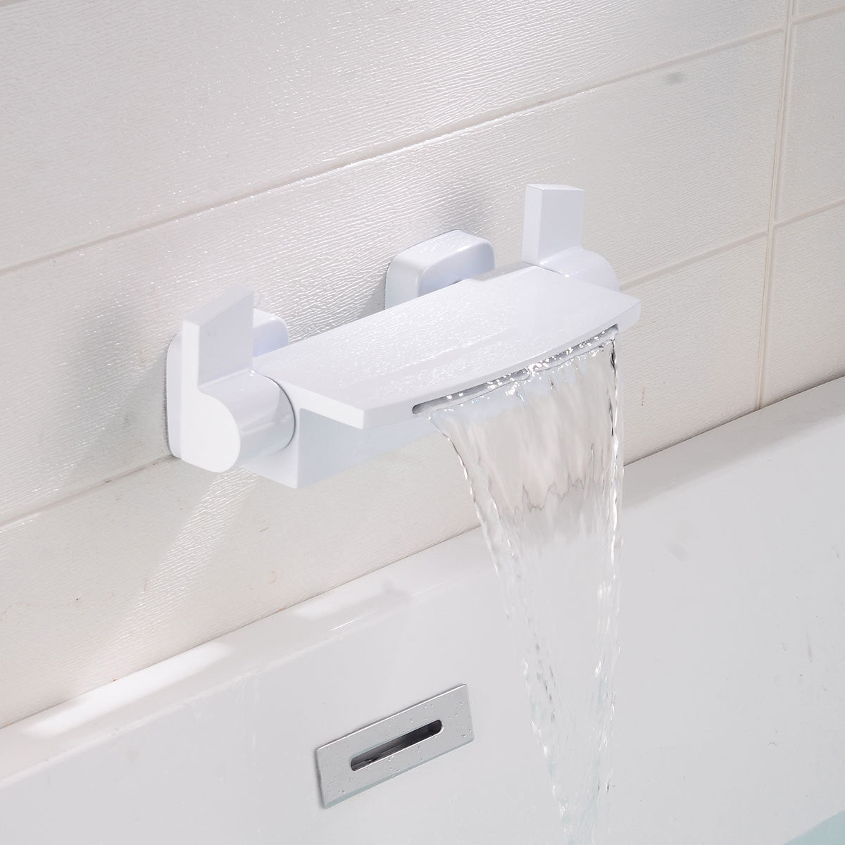 Wall Mount Tub Faucet One Handle Waterfall Tub Spout Trim with Knob