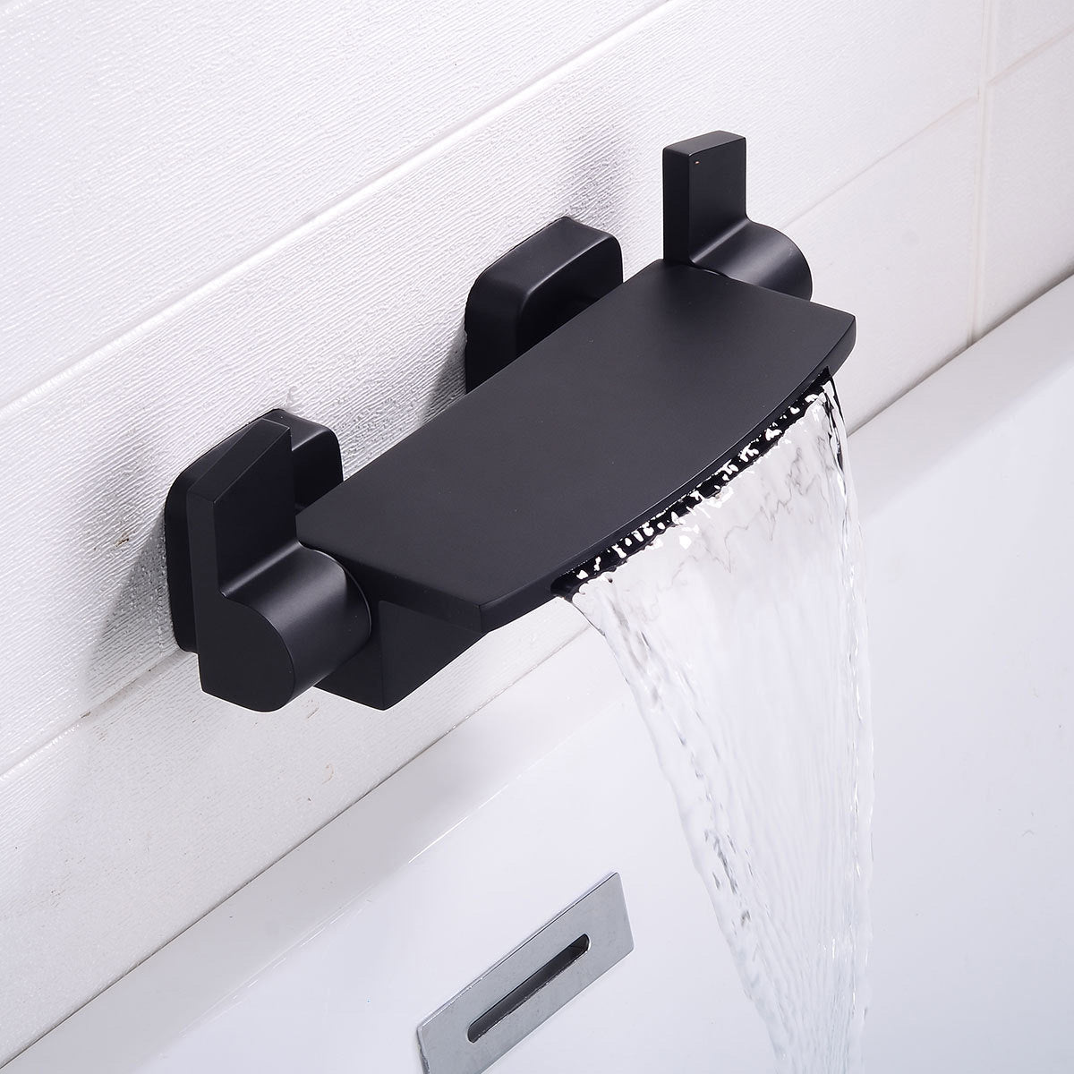 Wall Mount Tub Faucet One Handle Waterfall Tub Spout Trim with Knob