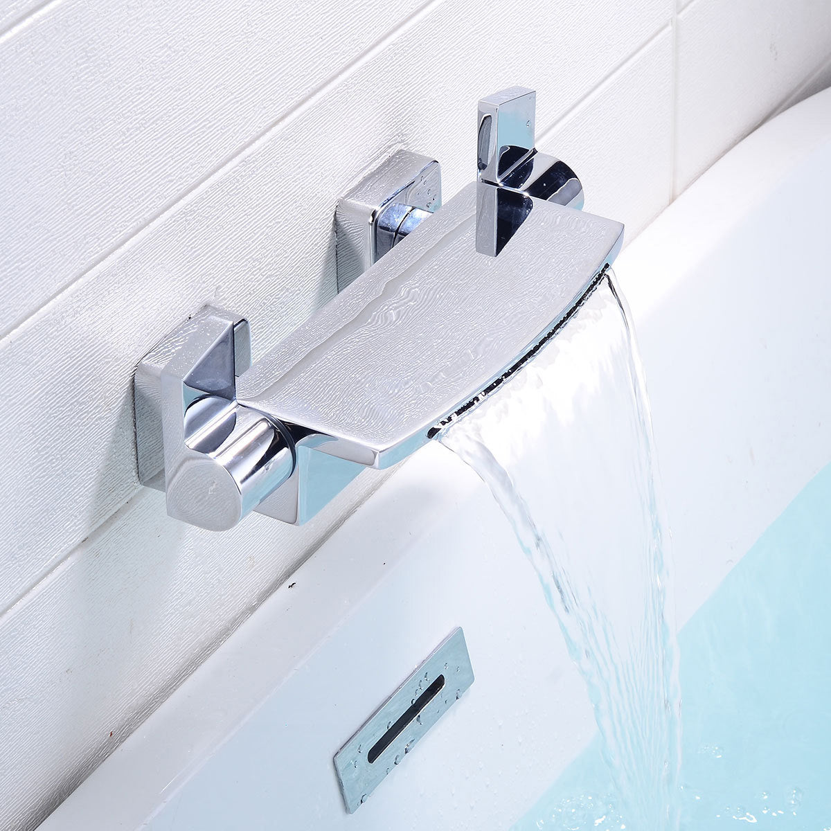 Wall Mount Tub Faucet One Handle Waterfall Tub Spout Trim with Knob